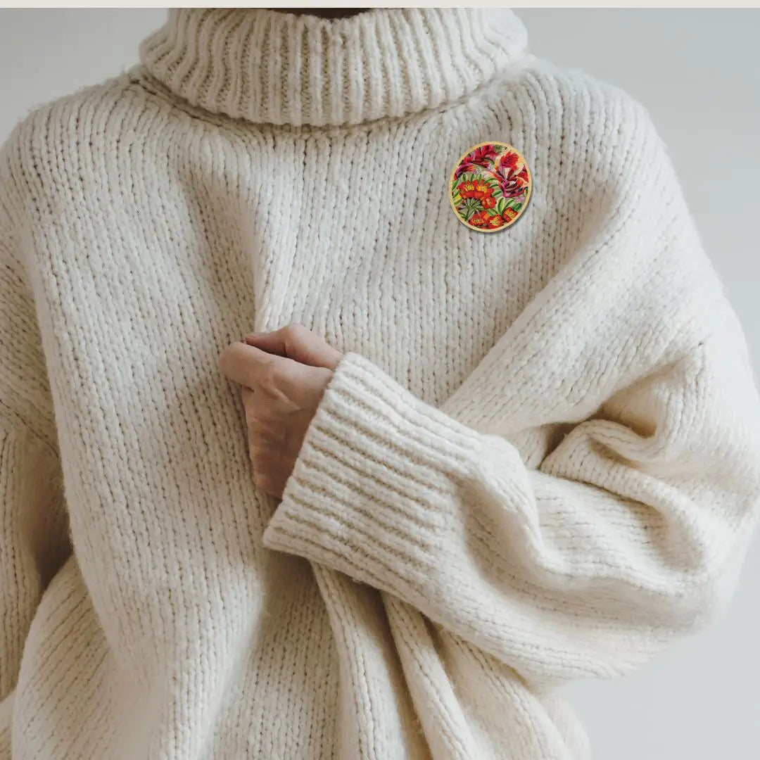 Red Hot Pokers Wooden Brooch  Kirsten Katz