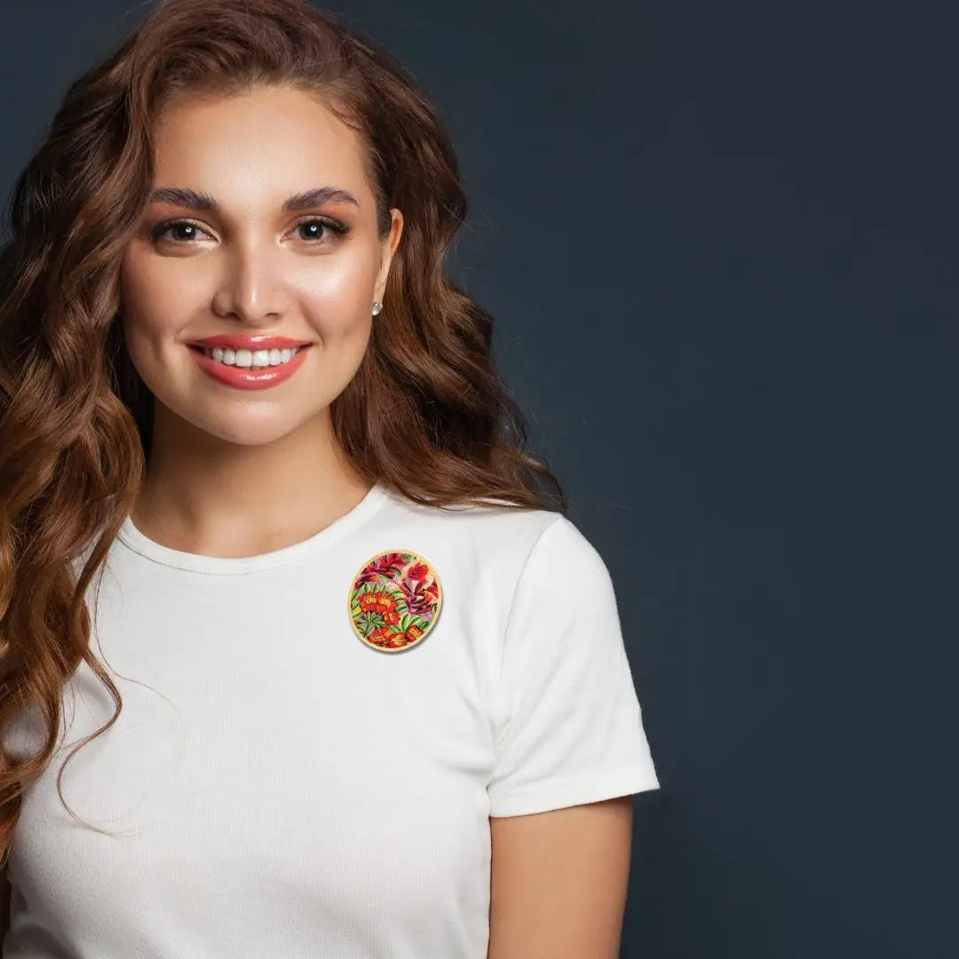 Red Hot Pokers Wooden Brooch  Kirsten Katz