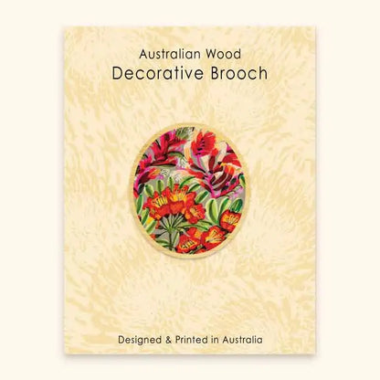 Red Hot Pokers Wooden Brooch  Kirsten Katz