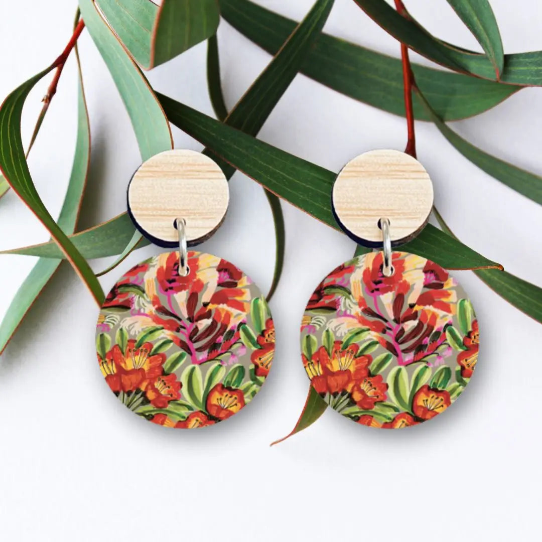 Red Hot Pokers Wooden Earrings  Kirsten Katz