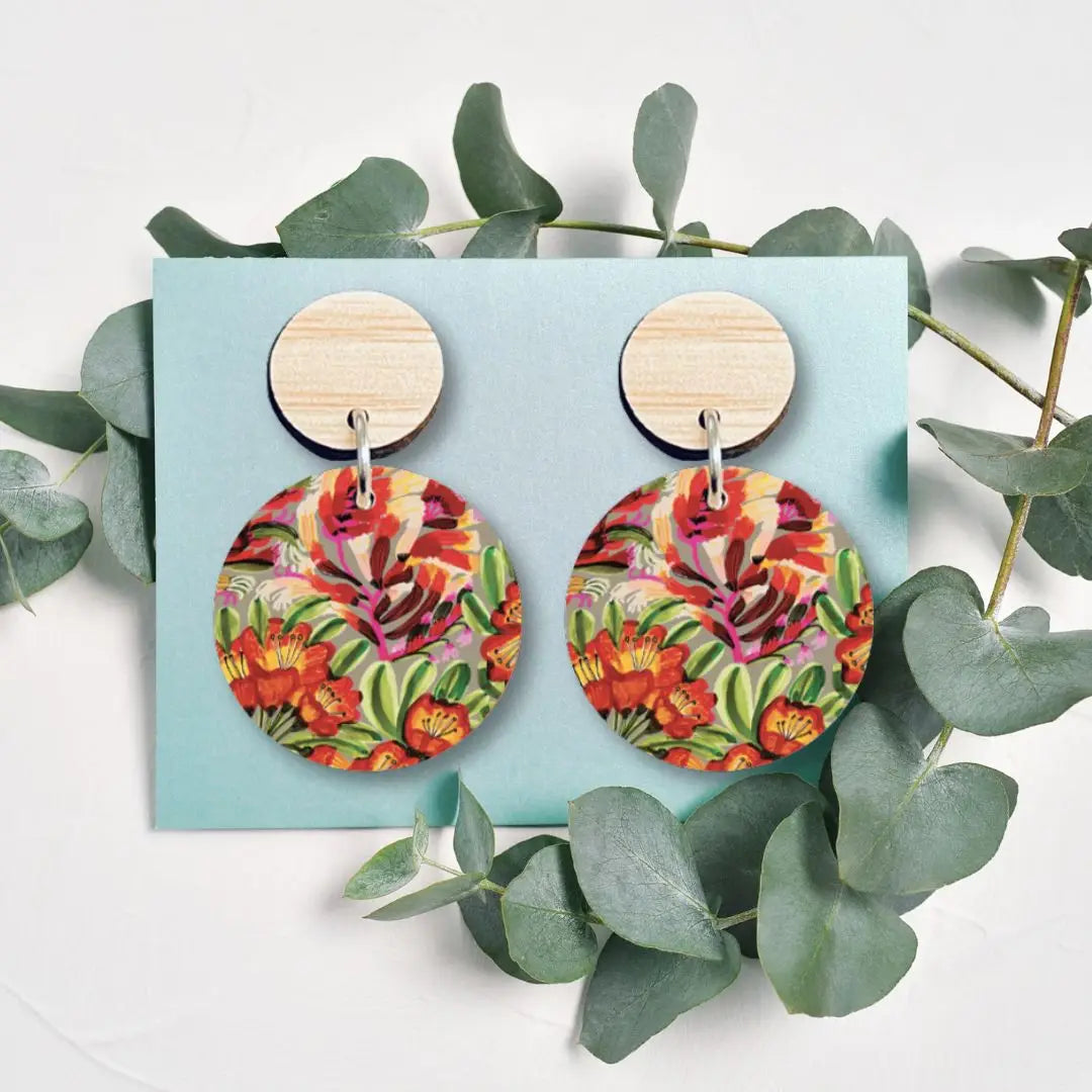 Red Hot Pokers Wooden Earrings  Kirsten Katz