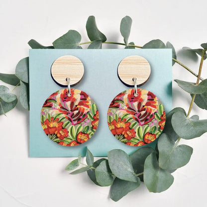 Red Hot Pokers Wooden Earrings  Kirsten Katz