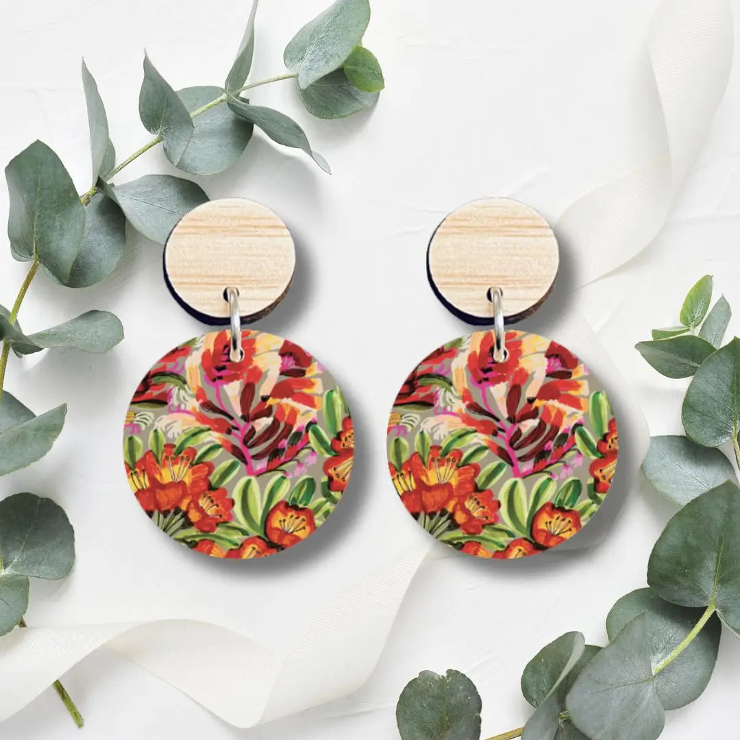 Red Hot Pokers Wooden Earrings  Kirsten Katz