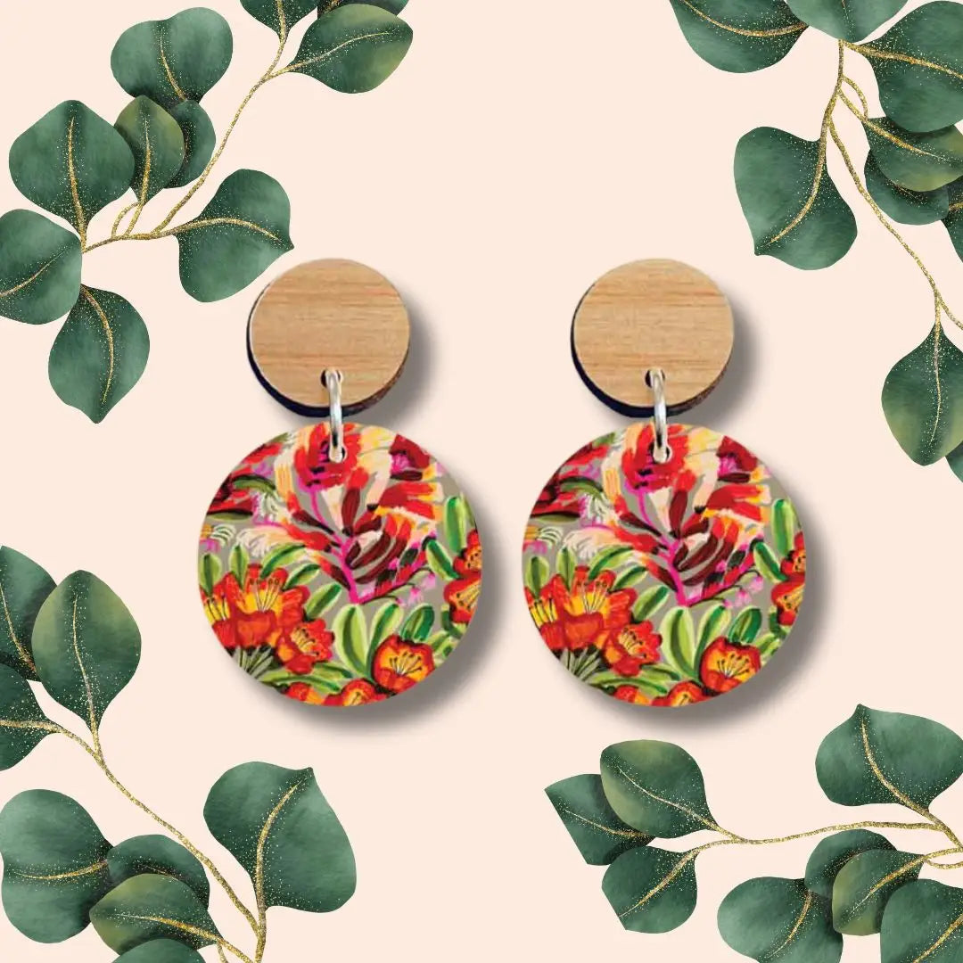 Red Hot Pokers Wooden Earrings  Kirsten Katz