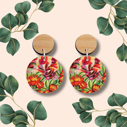 Red Hot Pokers Wooden Earrings  Kirsten Katz
