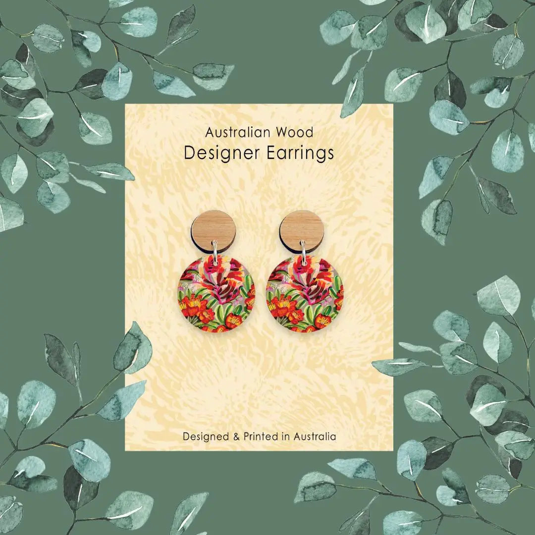 Red Hot Pokers Wooden Earrings  Kirsten Katz