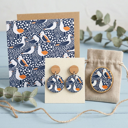 Australian seagull bird jewellery gift set - earrings and brooch - Kirsten Katz