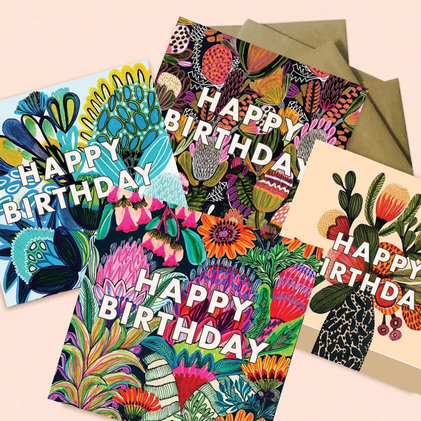 Set of 4 Greeting Cards – Happy Birthday Set  Kirsten Katz