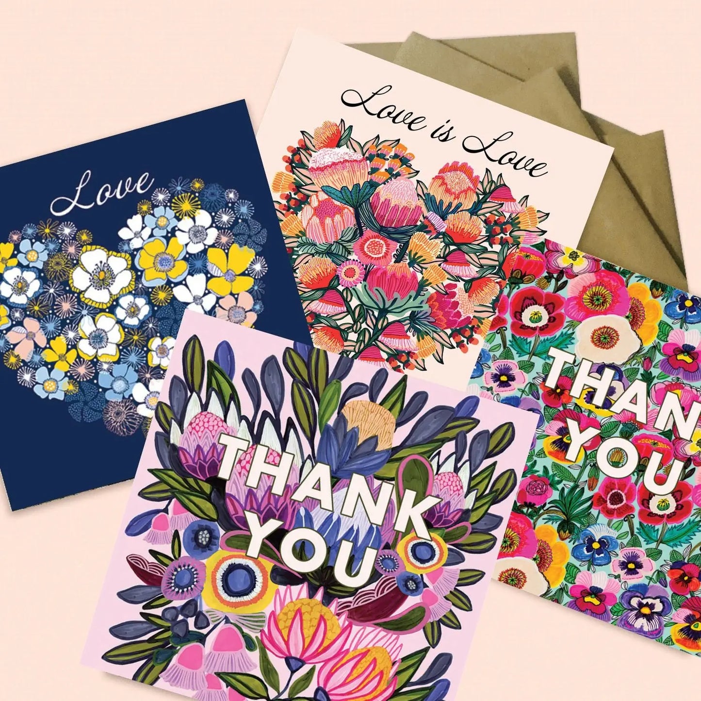 Set of 4 Greeting Cards – Love & Thank You  Kirsten Katz