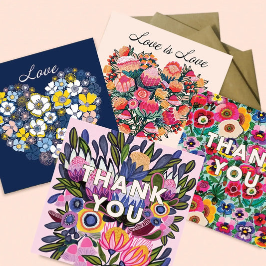 Set of 4 Greeting Cards – Love & Thank You  Kirsten Katz