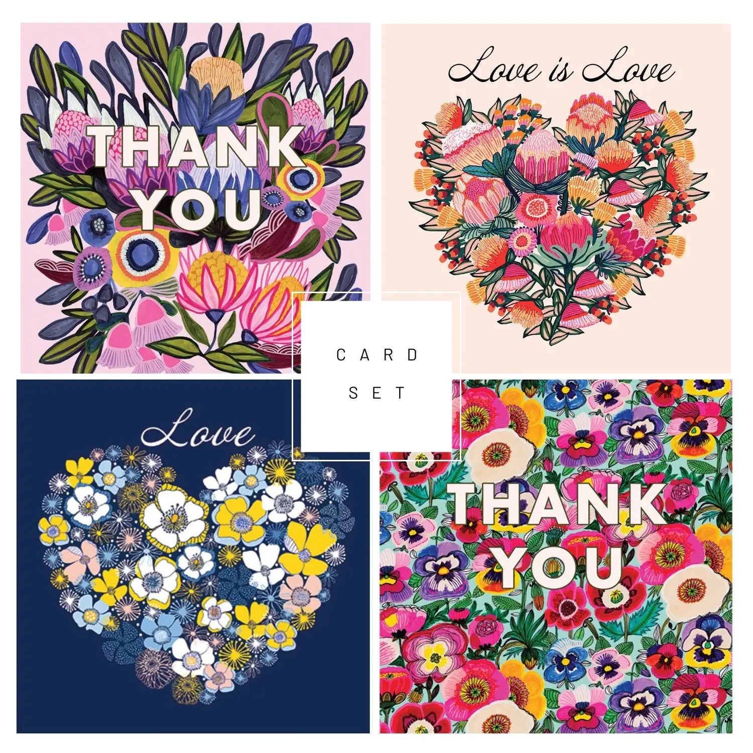 Set of 4 Greeting Cards – Love & Thank You  Kirsten Katz