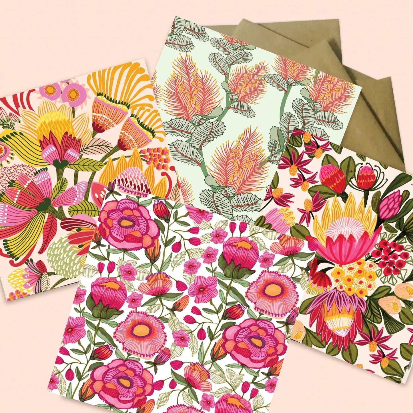 Set of 4 Greeting Cards – Peony & Proteas  Kirsten Katz