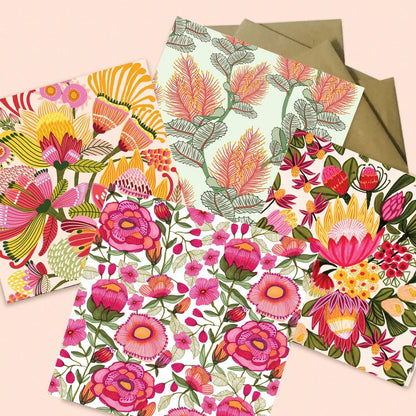 Set of 4 Greeting Cards – Peony & Proteas  Kirsten Katz
