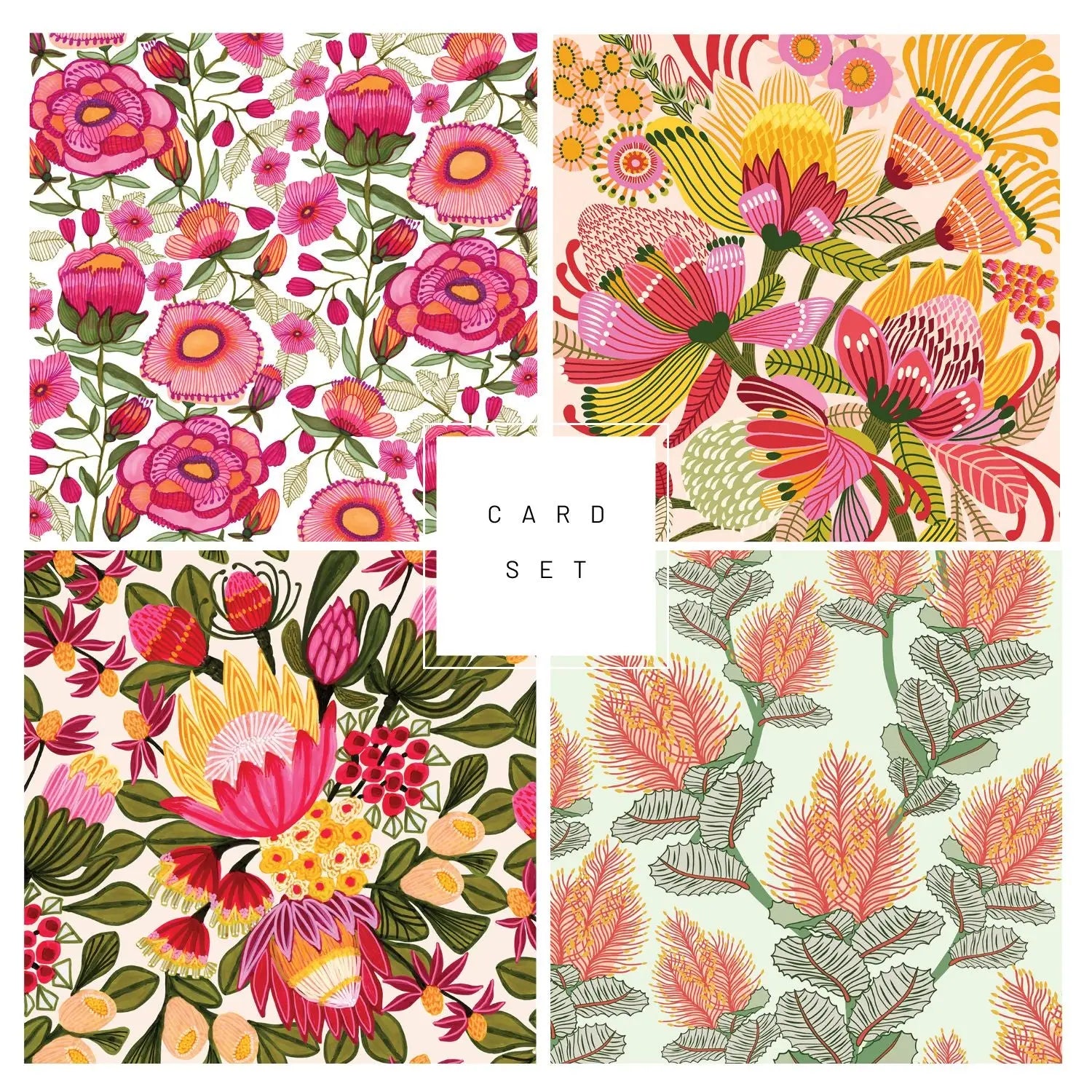 Set of 4 Greeting Cards – Peony & Proteas  Kirsten Katz