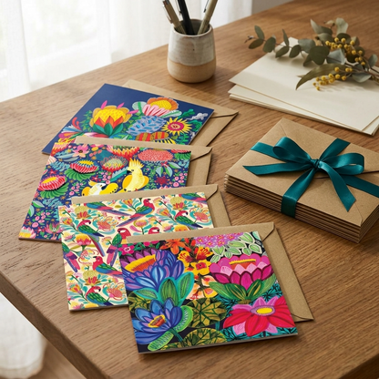 Set of 4 Greeting Cards – Tropical Paradise