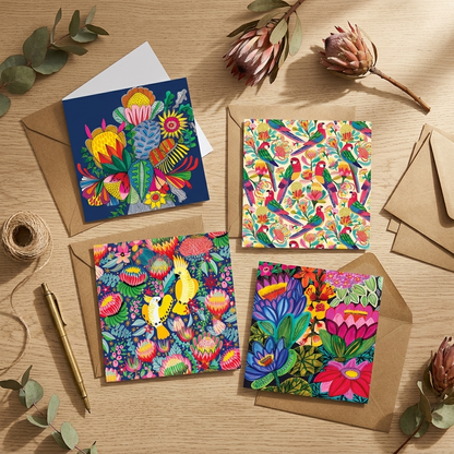 Set of 4 Greeting Cards – Tropical Paradise