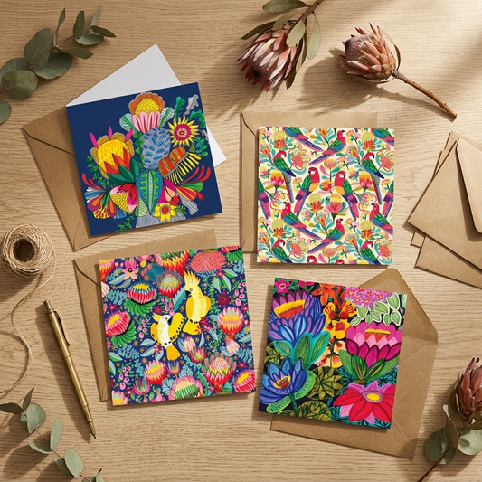 Set of 4 Greeting Cards – Tropical Paradise