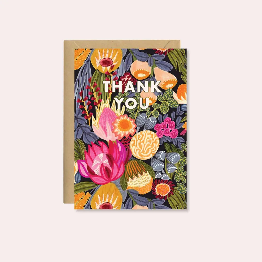 Thank You Card – Pink Protea & Native Flowers  Kirsten Katz