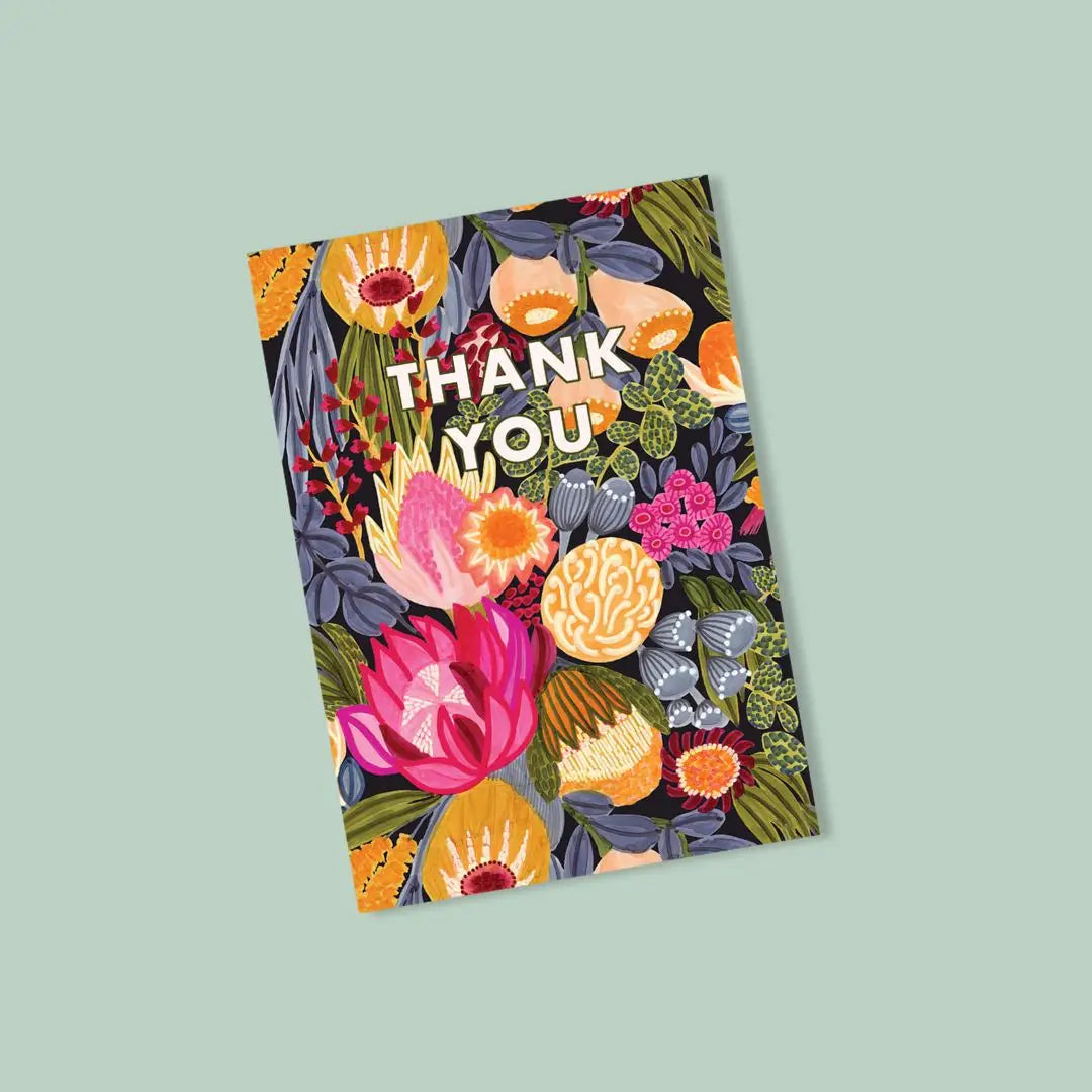 Thank You Card – Pink Protea & Native Flowers  Kirsten Katz