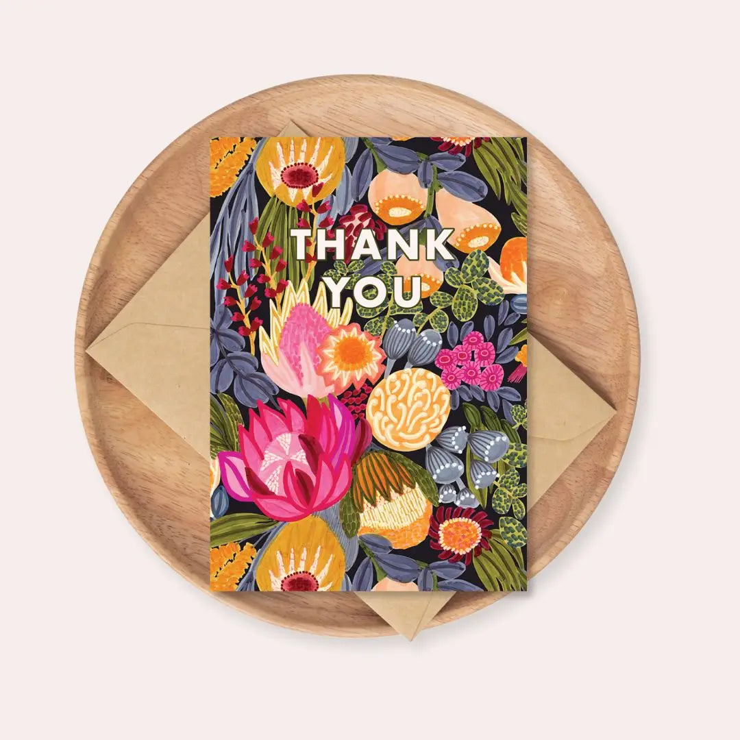 Thank You Card – Pink Protea & Native Flowers  Kirsten Katz