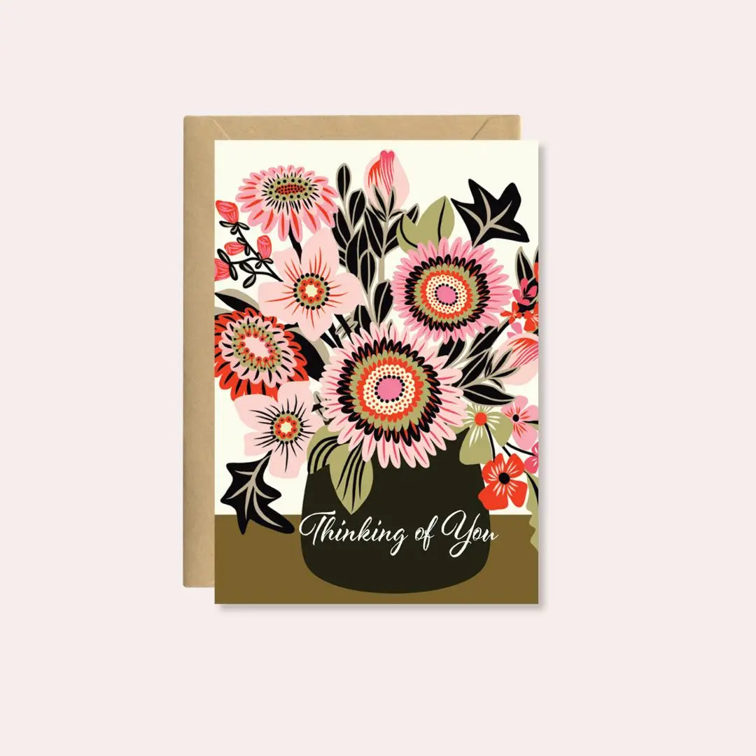 Thinking of You Card – Sunflowers & Daisies in Vase  Kirsten Katz