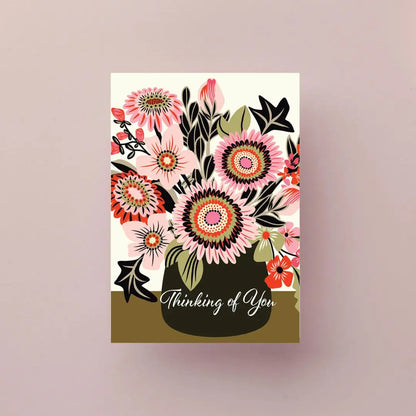 Thinking of You Card – Sunflowers & Daisies in Vase  Kirsten Katz