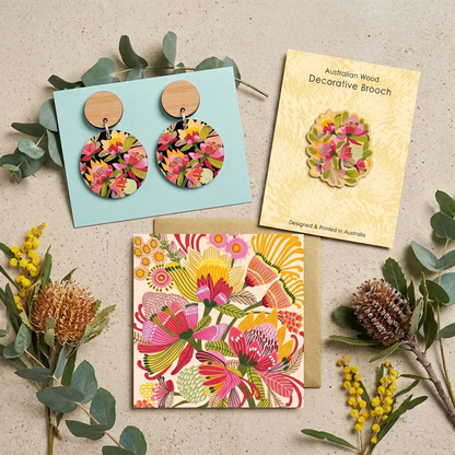 Wild Proteas Earrings & Brooch Gift Set - Kirsten Katz