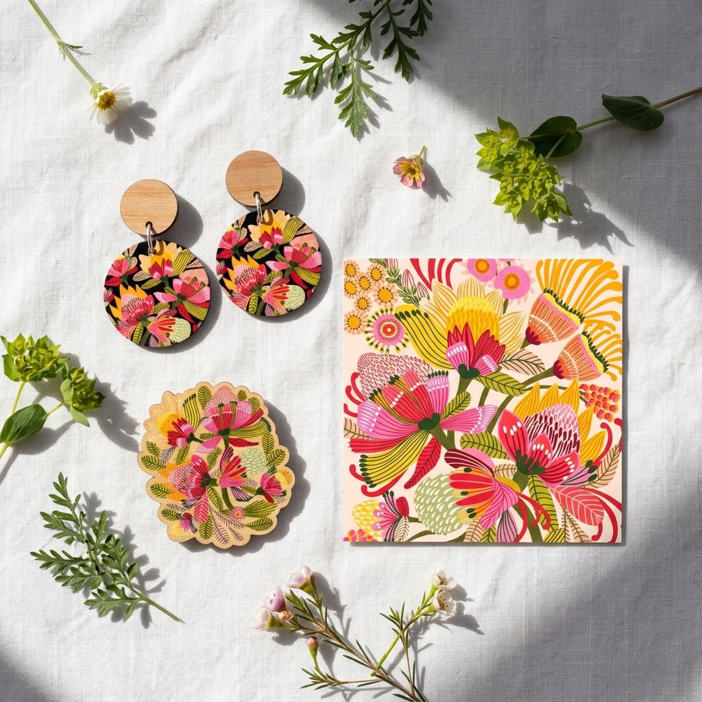 Australian wild protea jewellery gift set - earrings and brooch - Kirsten Katz