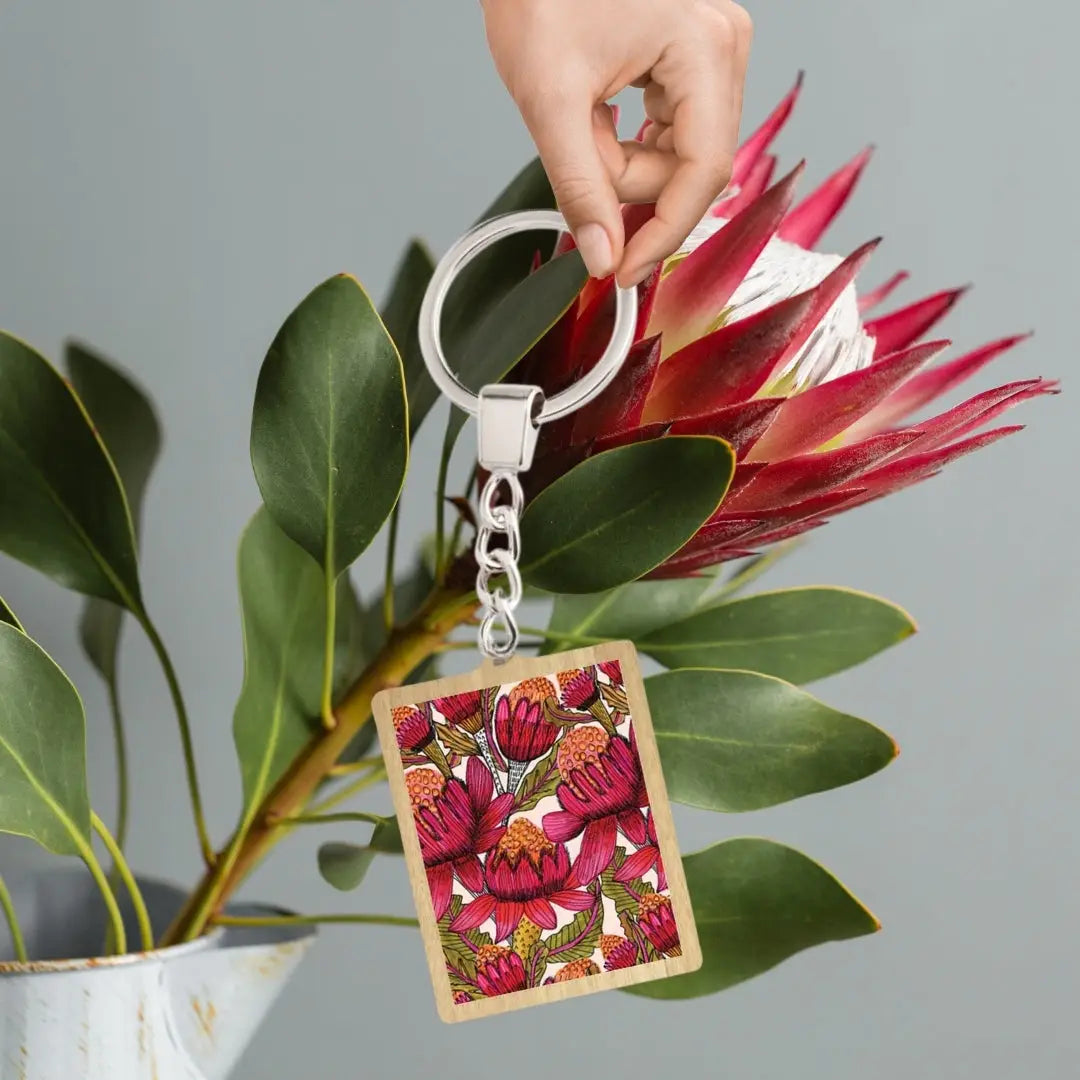 Waratah Flowers Wooden Keyring  Kirsten Katz