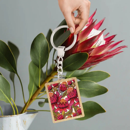 Waratah Flowers Wooden Keyring  Kirsten Katz
