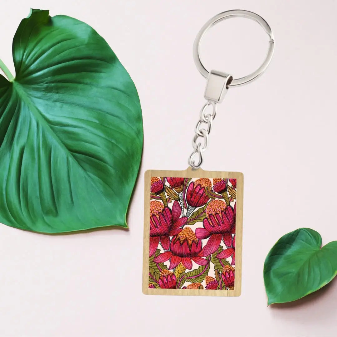 Waratah Flowers Wooden Keyring  Kirsten Katz