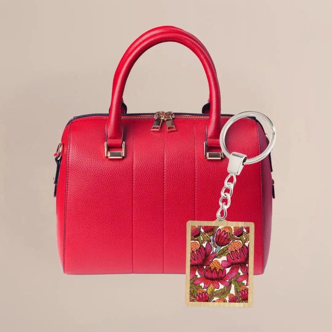 Waratah Flowers Wooden Keyring  Kirsten Katz