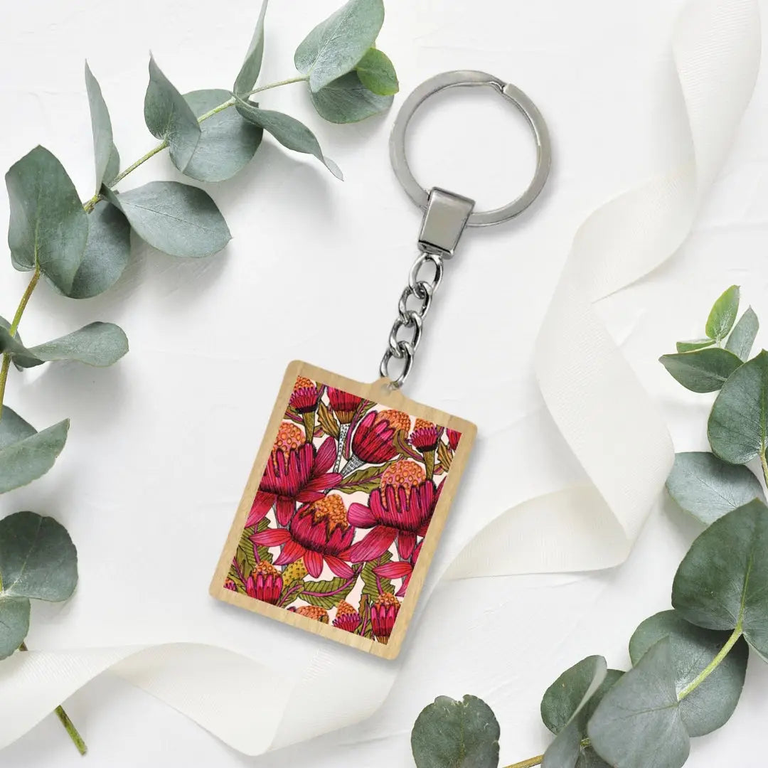 Waratah Flowers Wooden Keyring  Kirsten Katz