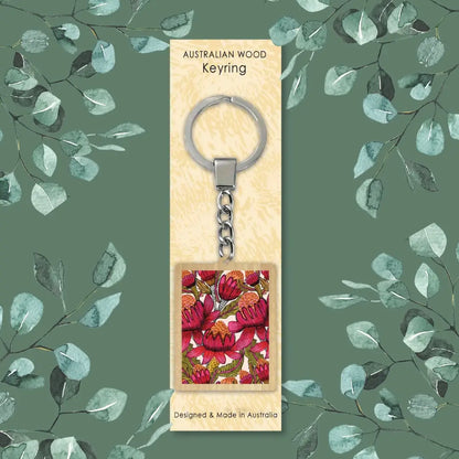 Waratah Flowers Wooden Keyring  Kirsten Katz