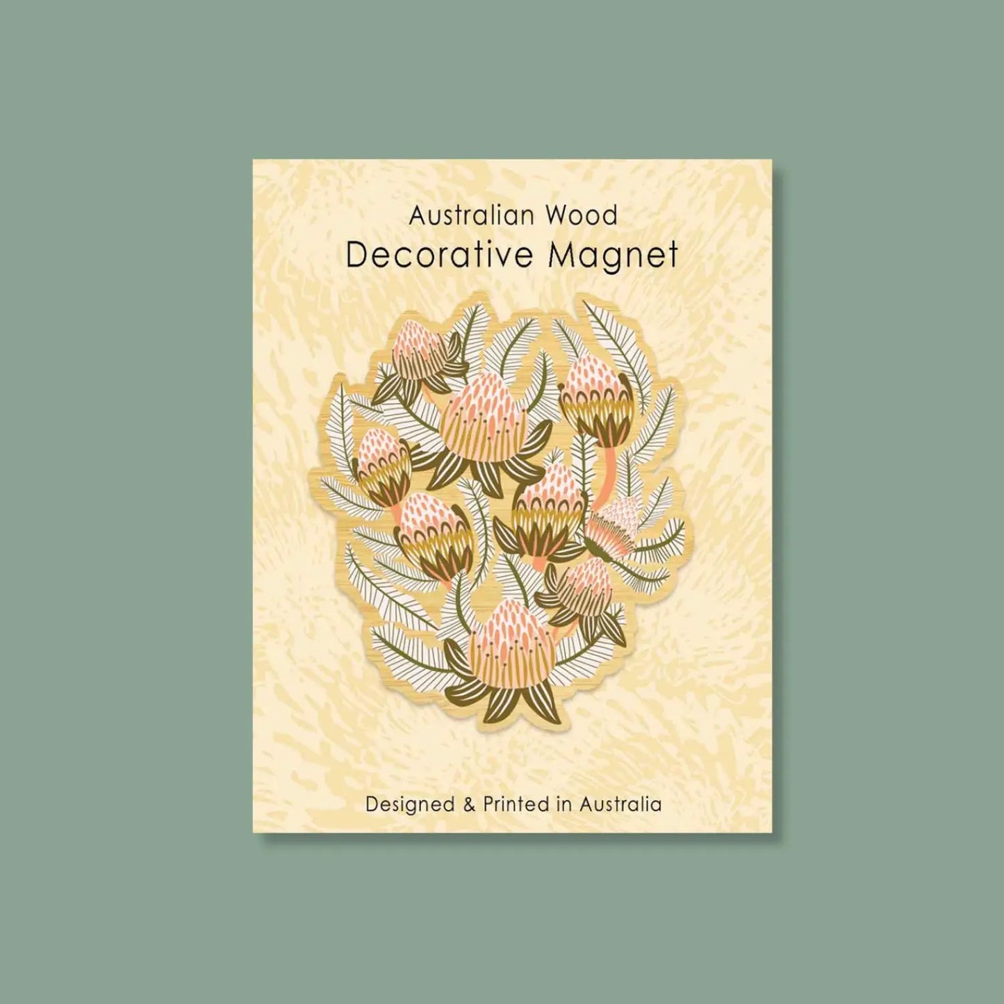 Wooden Fridge Magnet - Bush Toned Proteas  Kirsten Katz