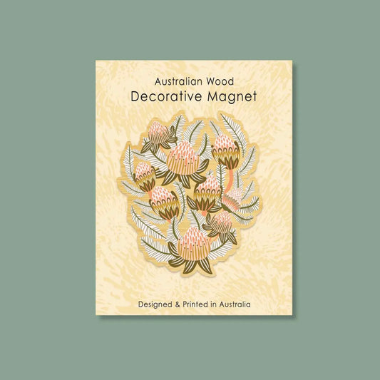 Wooden Fridge Magnet - Bush Toned Proteas  Kirsten Katz