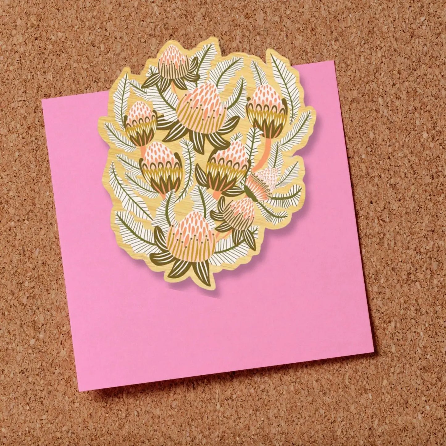 Wooden Fridge Magnet - Bush Toned Proteas  Kirsten Katz