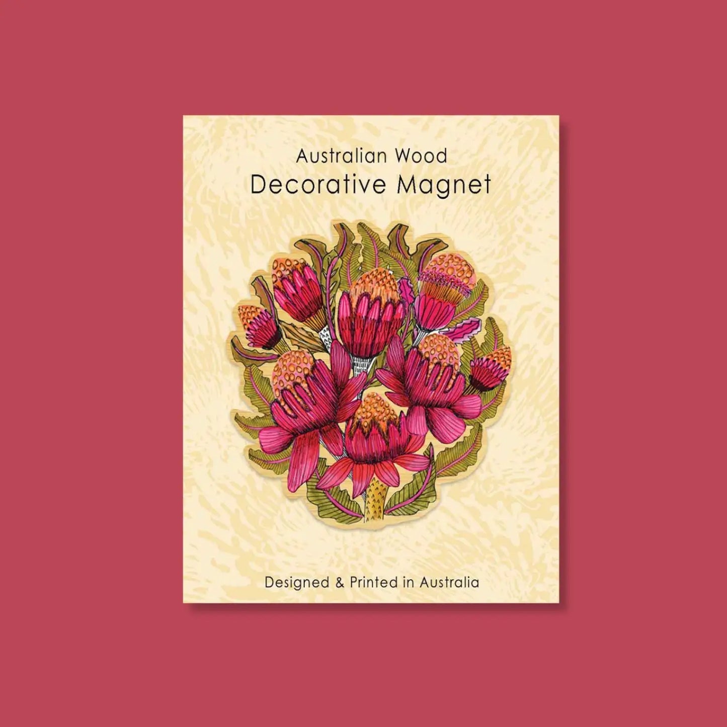 Wooden Fridge Magnet - Waratah Flowers  Kirsten Katz