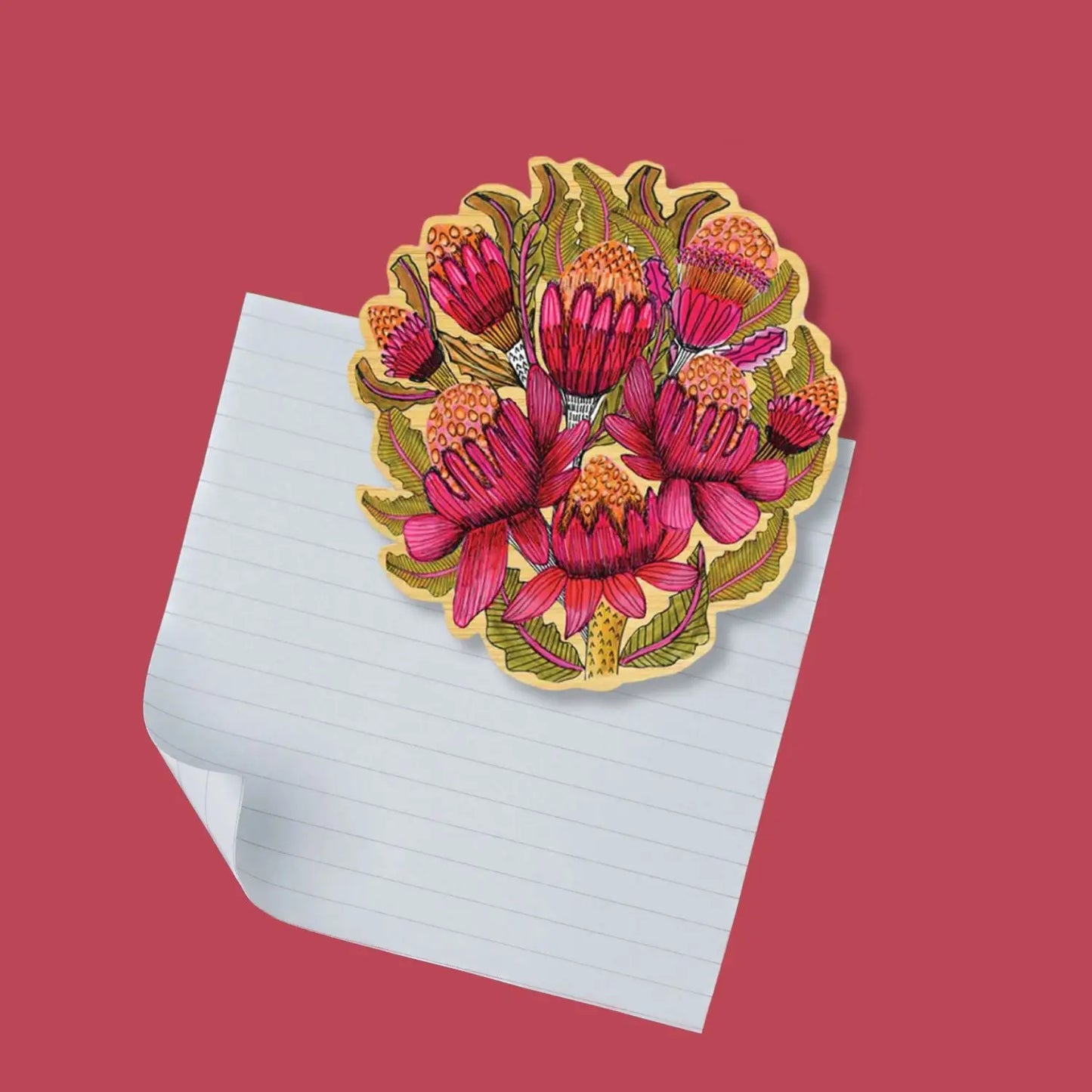 Wooden Fridge Magnet - Waratah Flowers  Kirsten Katz