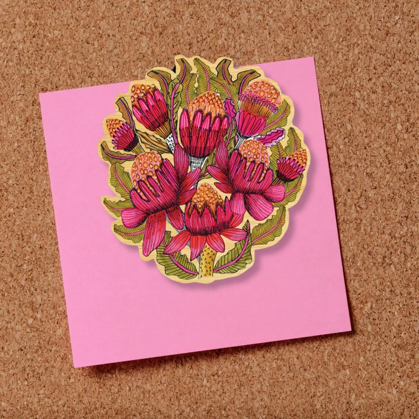 Wooden Fridge Magnet - Waratah Flowers  Kirsten Katz