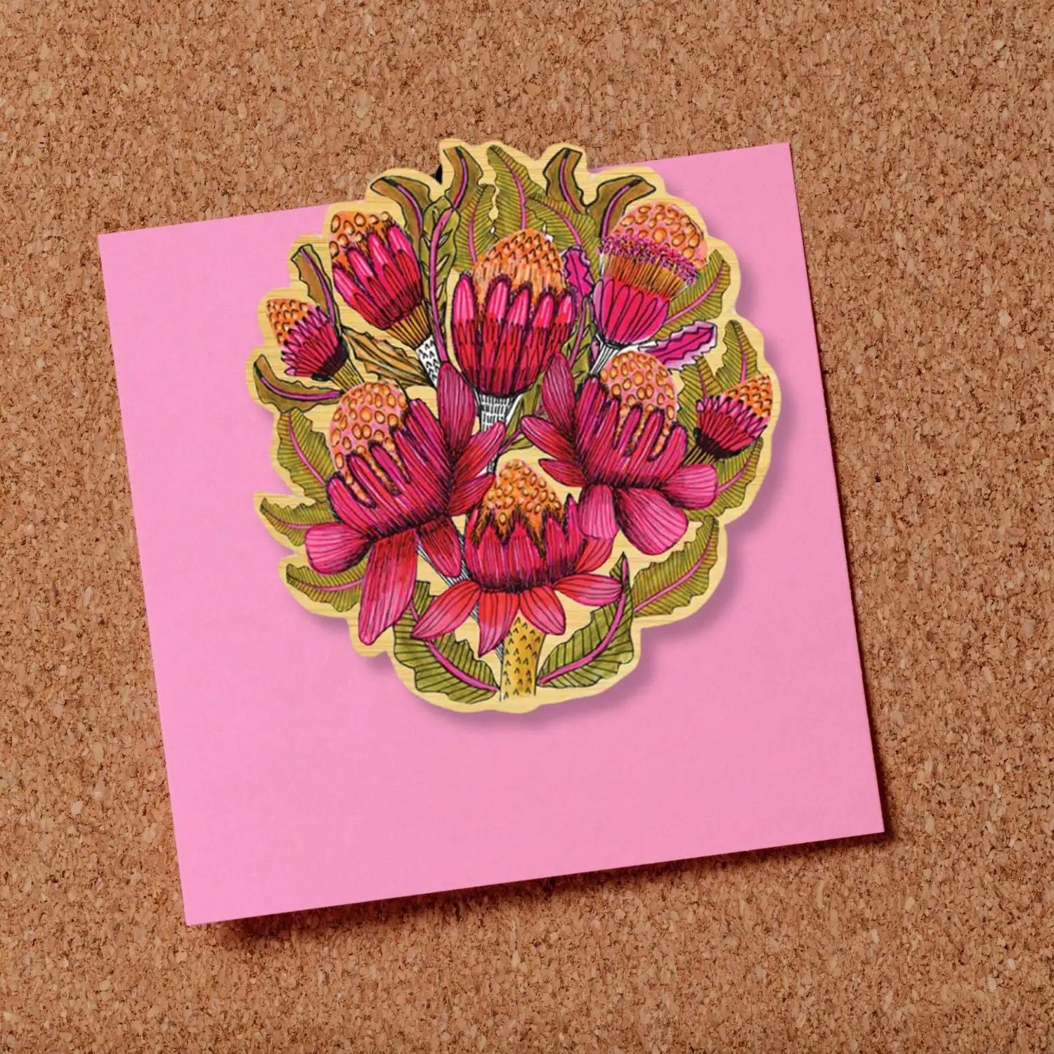 Wooden Fridge Magnet - Waratah Flowers  Kirsten Katz