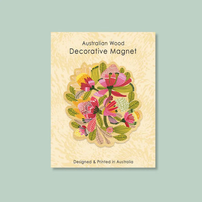 Wooden Fridge Magnet - Wild Protea Flowers  Kirsten Katz