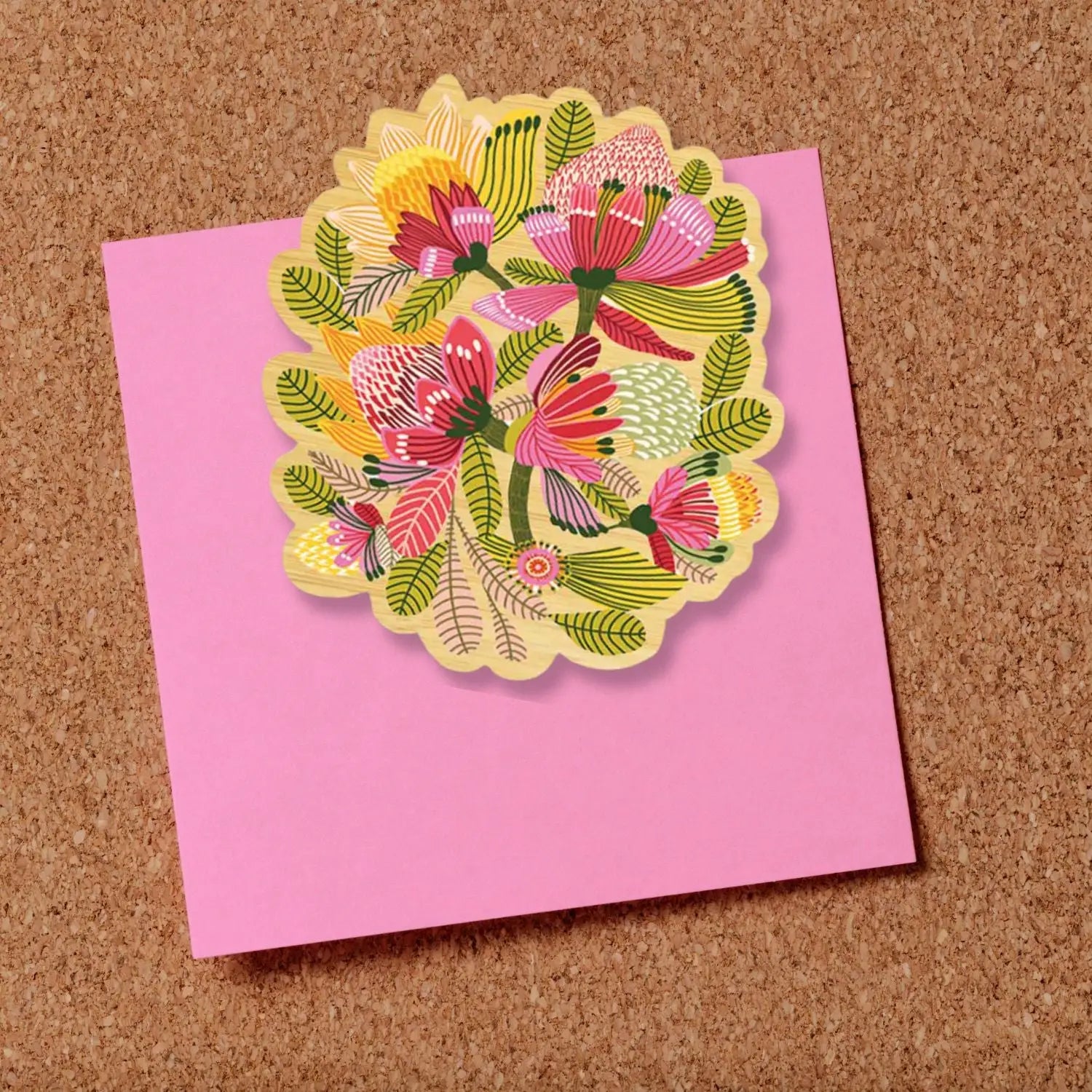 Wooden Fridge Magnet - Wild Protea Flowers  Kirsten Katz