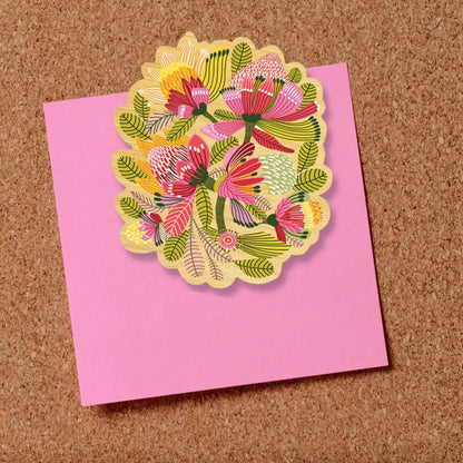 Wooden Fridge Magnet - Wild Protea Flowers  Kirsten Katz