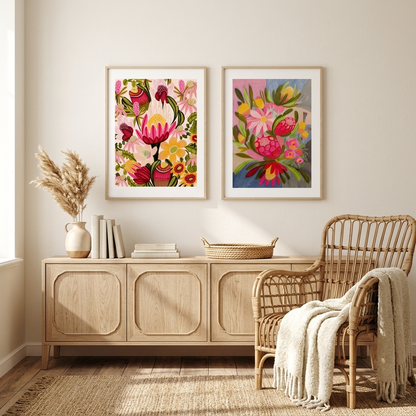 Pink Protea & Blue Bouquet Print Set