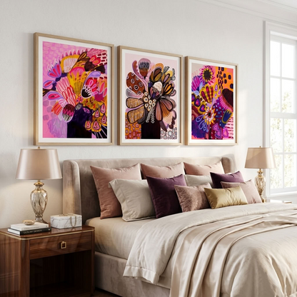 Modern Native Abstract print trio by Kirsten Katz, contemporary Australian abstract botanical wall art