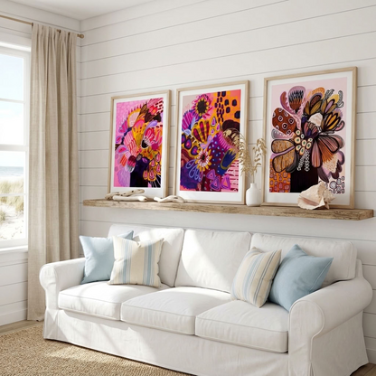 Kirsten Katz abstract banksia and protea print set, layered pattern and texture in rich colour