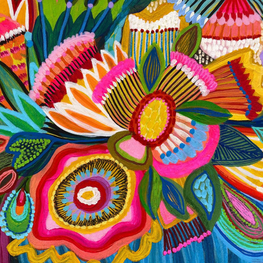 Colorful floral design with intricate patterns and vibrant colors
