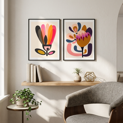Mid Century Tulip & Protea Giclée Print Set