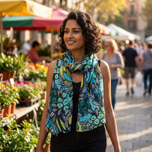 Protea Azure Silk Scarf